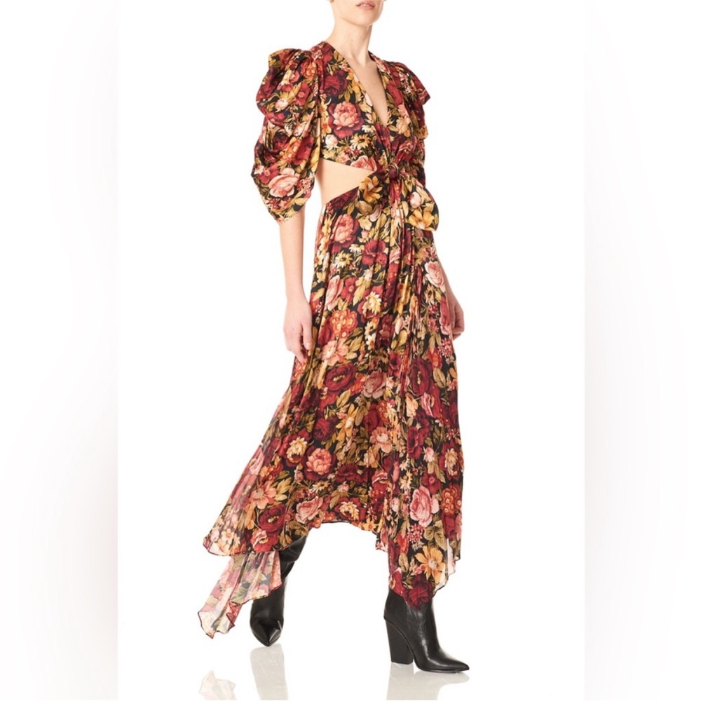 AMUR Aspen Cutout Midi Dress In Antique Red. Size 0*